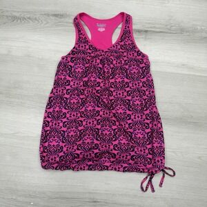 Tek Gear Yoga Tank Top Women M Pink Damask Racerback Built In Bra Side Tie